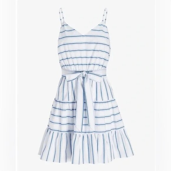 NWT $88 EXPRESS White Blue Stripe Waist Tie Tiered Sundress – XL - Picture 4 of 9